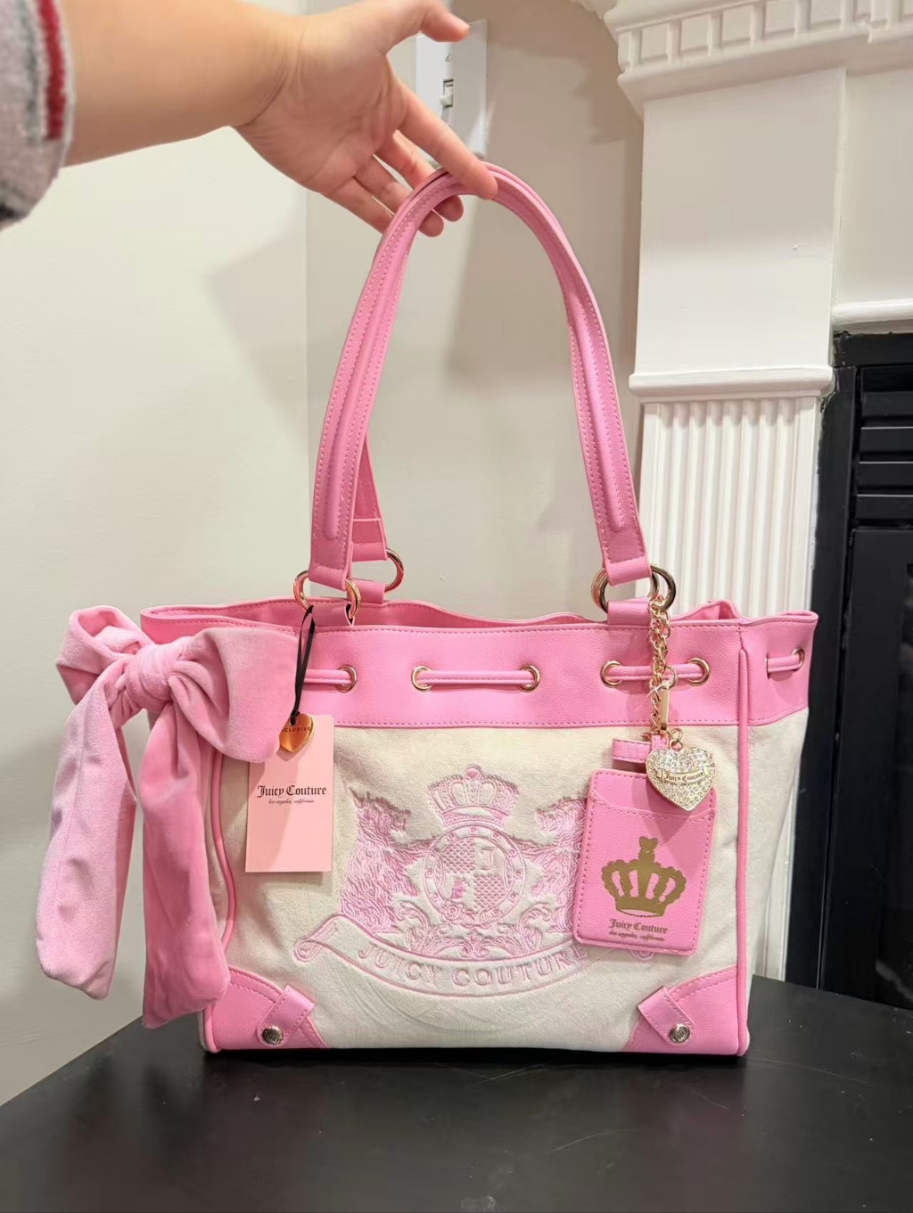 Juicy Couture Pink And Cream Bow Tote With Charm